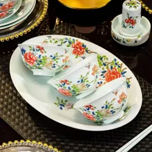 58头青瓷碟戏牡丹餐具（釉中彩） · 6