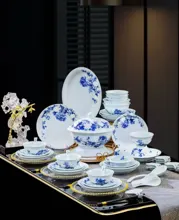 58头手绘青花牡丹玲珑餐具 · 1