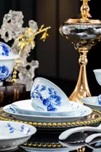 58头手绘青花牡丹玲珑餐具 · 8