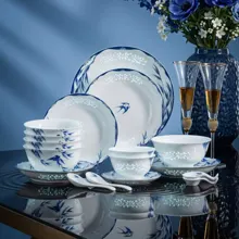 58头青花玲珑餐具·柳燕 · 1