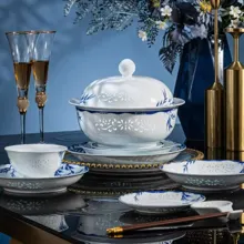 58头青花玲珑餐具·柳燕 · 5