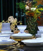 58头青花鱼藻纹玲珑餐具 · 7