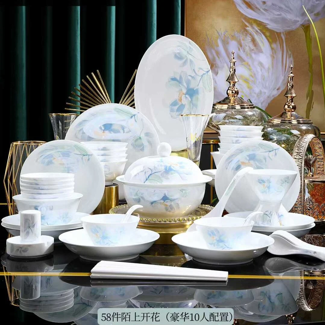 58头·白瓷陌上花开餐具