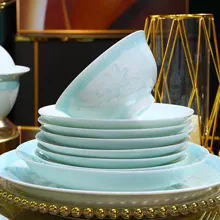 58头·青釉出水芙蓉餐具（釉中彩） · 2