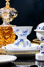 58头釉下手绘青花牡丹七彩玲珑餐具 · 5