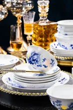 58头釉下手绘青花牡丹七彩玲珑餐具 · 6