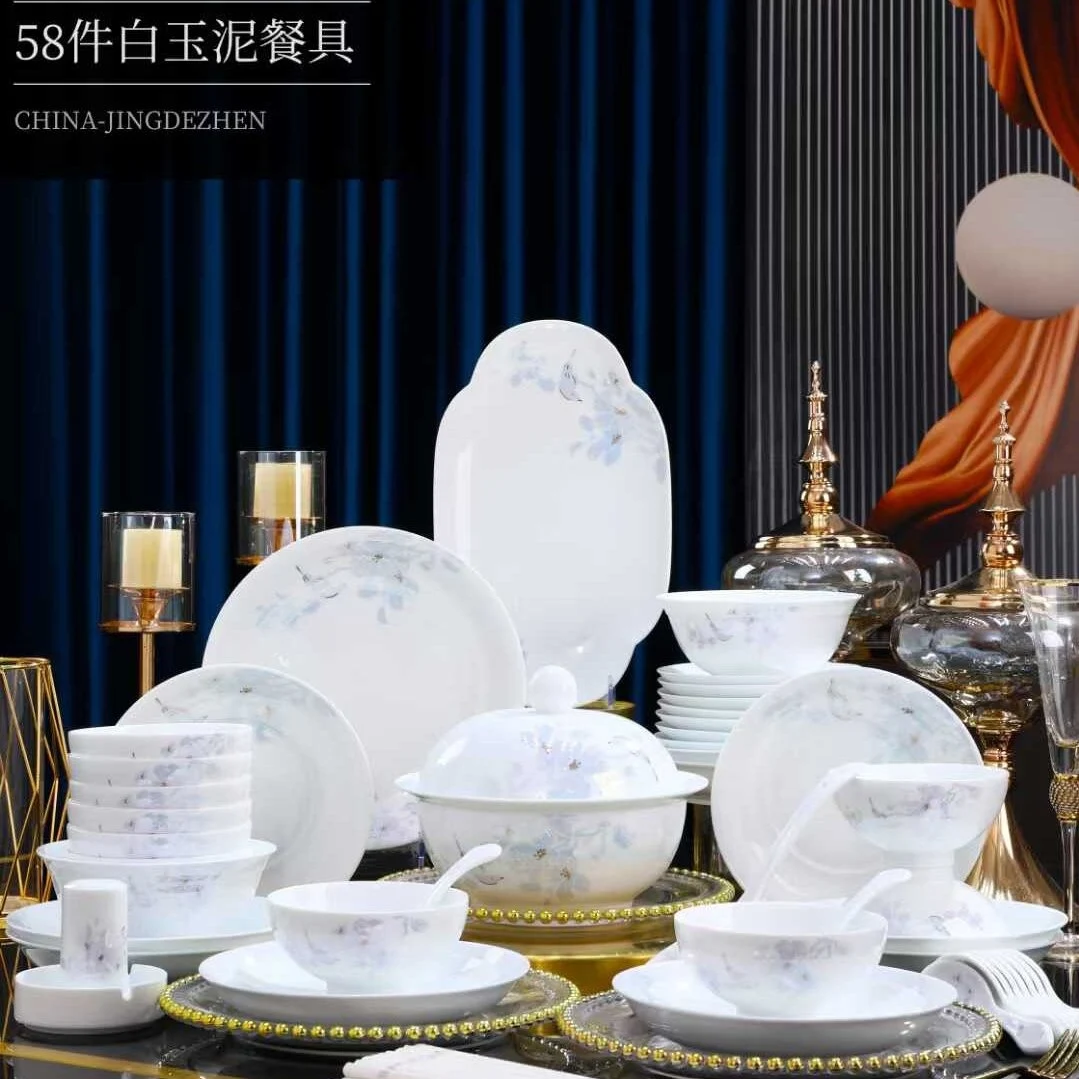 58头·白瓷桃花源餐具