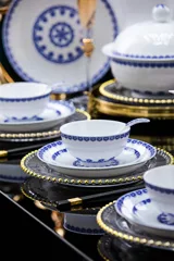 58头釉中青花宝相餐具 · 7