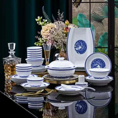 58头青花雀影餐具 · 1