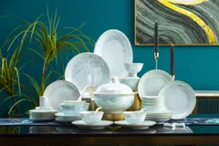 58件青瓷镶金沐浴花涧餐具（白瓷） · 1