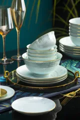58件青瓷镶金沐浴花涧餐具（白瓷） · 3