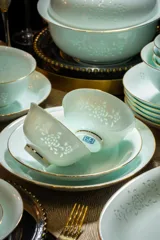 58头描金青瓷玲珑花弄影餐具 · 6