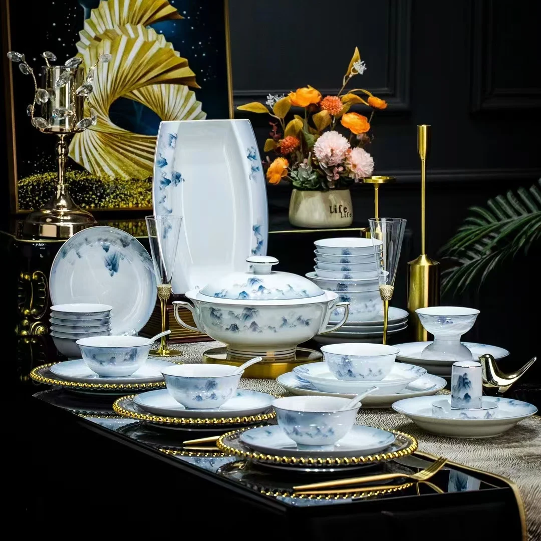58头江山如画餐具（白瓷）