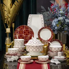 58头洪福（红格子）餐具 · 1
