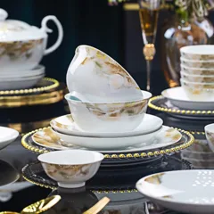 56头白瓷山河图餐具 · 3