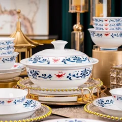58头复古青花餐具（釉中彩-白瓷） · 2
